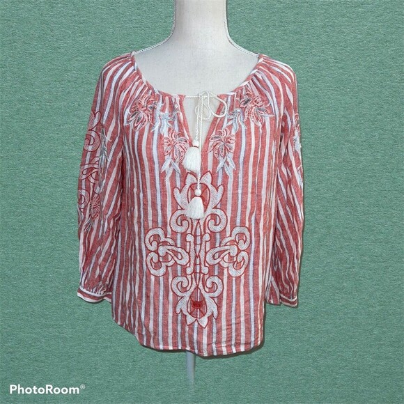 Anthropologie Akemi & Kin Audria Striped Peasant Tassels Embroidered Size XS EUC - Picture 3 of 9